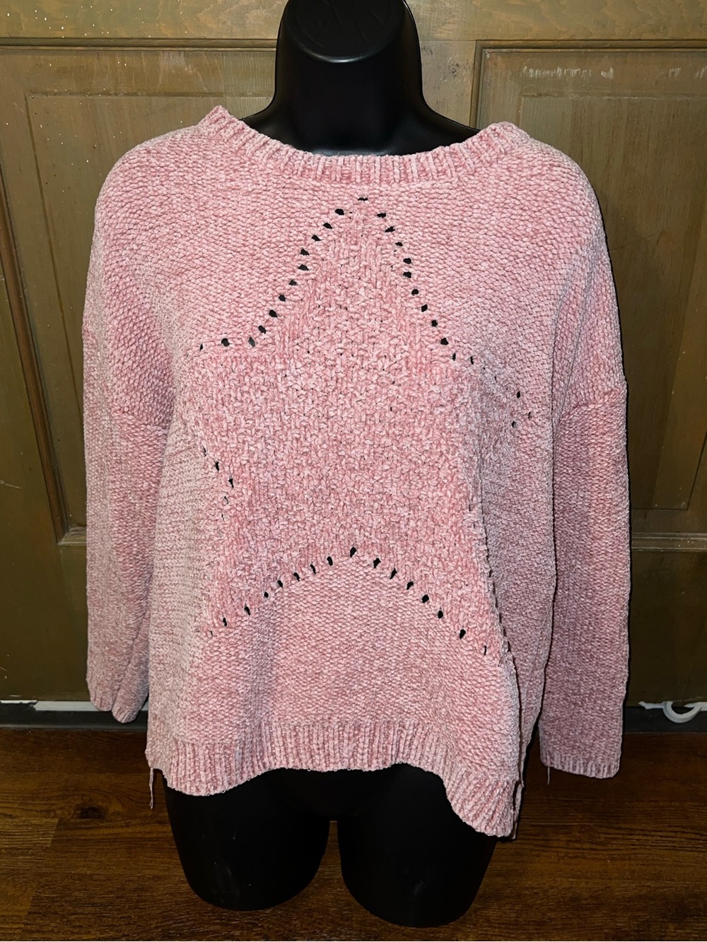 Cliché Blush Pink Sweater Chenille Knit Star Coquette Y2K Soft Cozy Size S